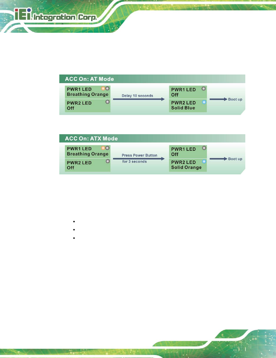 2 shutdown, Figure 3-29: acc on: at mode, Figure 3-30: acc on: atx mode | IEI Integration TANK-820-H61 v2.03 User Manual | Page 51 / 157