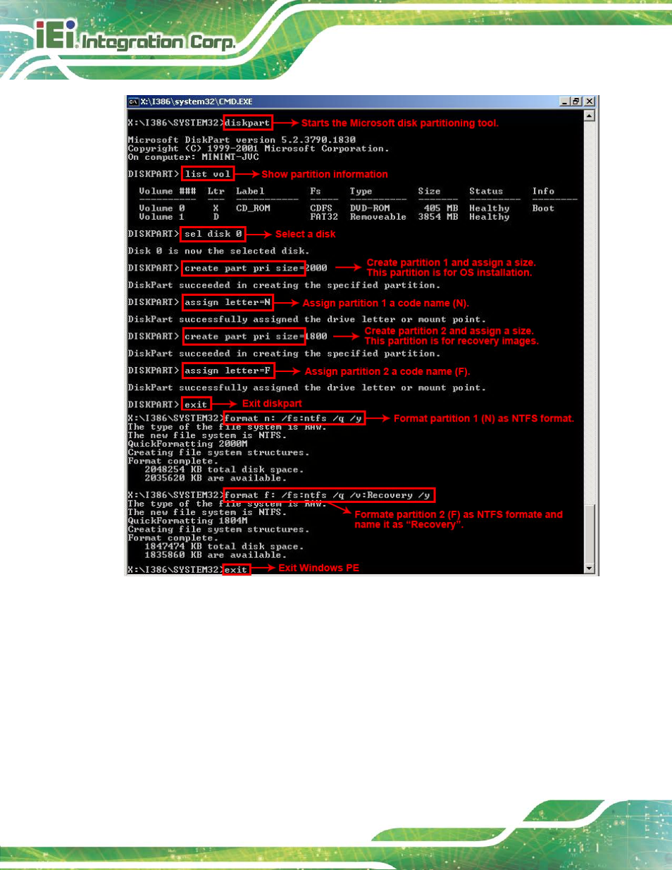 Figure c-5: partition creation commands | IEI Integration TANK-6000-C226 User Manual | Page 102 / 138