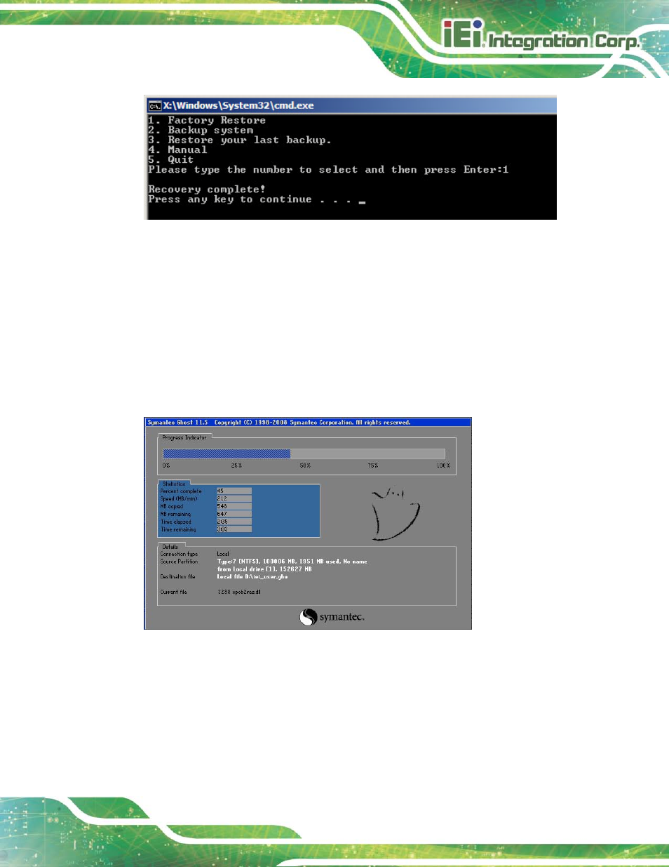 C.5.2 backup system, Figure c-35: recovery complete window, Figure c-36: backup system | IEI Integration TANK-6000-C226 User Manual | Page 121 / 138