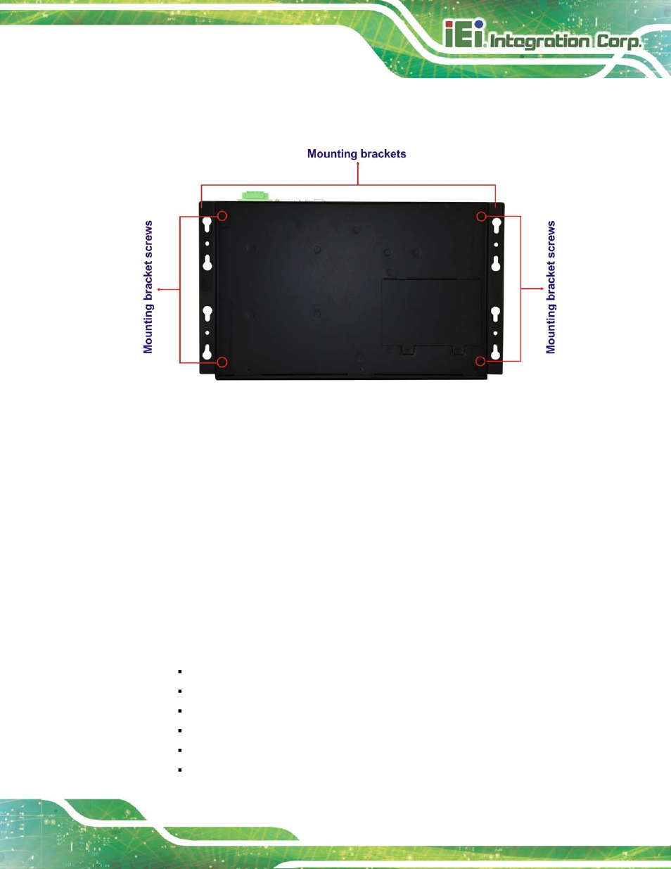 8 external peripheral interface connectors, Xternal, Eripheral | Nterface, Onnectors, Figure 3-12: mounting bracket retention screws | IEI Integration TANK-6000-C226 User Manual | Page 31 / 138