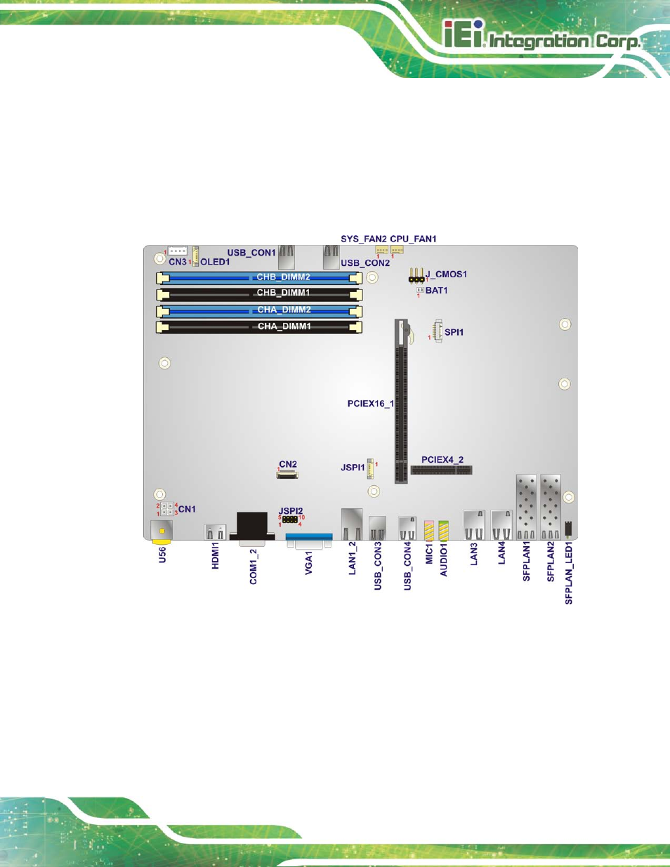 1 motherboard layout, Otherboard, Ayout | Figure 4-1: motherboard layout diagram, 1 mo th e rb o a rd la yo u t | IEI Integration TANK-6000-C226 User Manual | Page 39 / 138