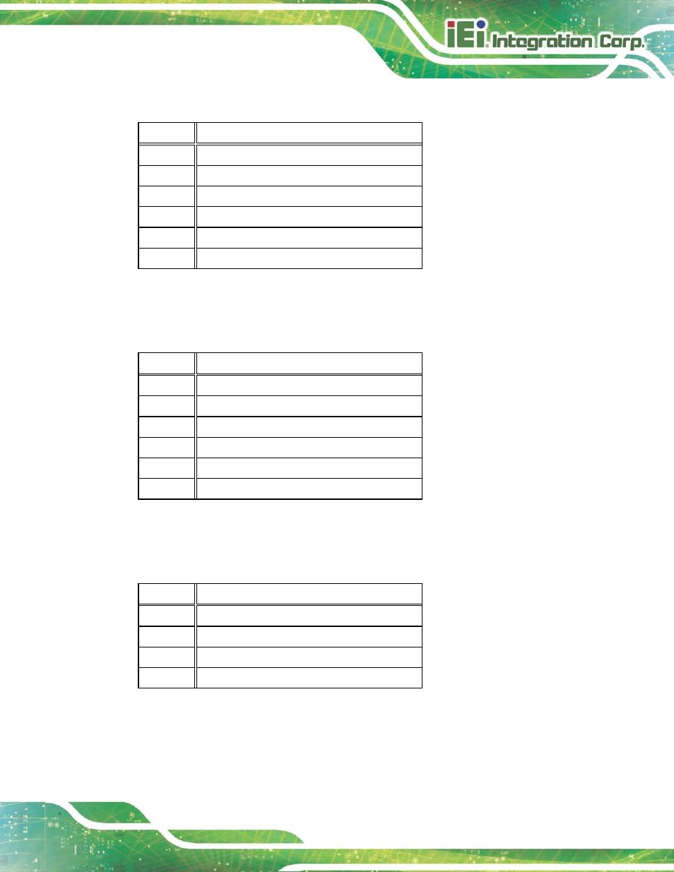 8 flash bmc rom connector (spi1), 9 oled connector (oled1), 10 power on connector (cn3) | Table 4-9: flash bmc rom connector (spi1) pinouts, Table 4-10: oled connector (oled1) pinouts, Table 4-11: power on connector (cn3) pinouts | IEI Integration TANK-6000-C226 User Manual | Page 43 / 138