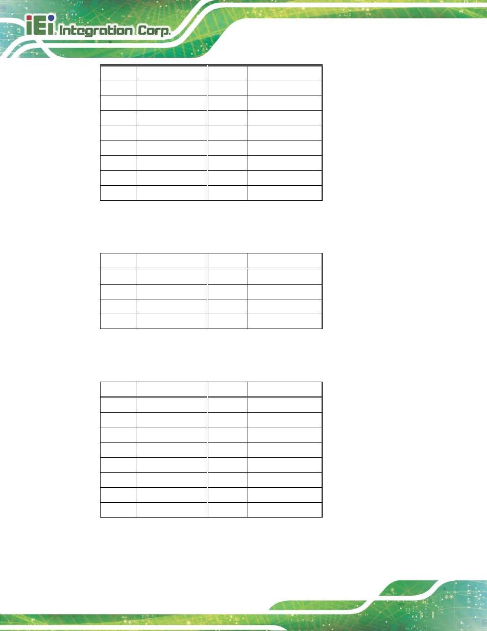 10 usb 2.0 connectors (usb_con3), 11 vga connector (vga1), Table 4-22: usb 3.0 connector (usb_con4) pinouts | Table 4-21: usb 3.0 connector (usb_con3) pinouts, Table 4-23: vga connector (vga1) pinouts | IEI Integration TANK-6000-C226 User Manual | Page 48 / 138