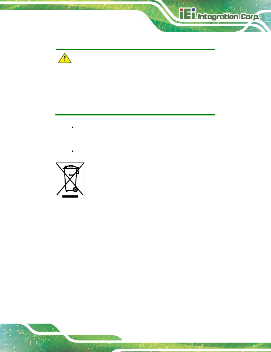 A.1.3 product disposal, A.2 maintenance and cleaning precautions, A.2.1 maintenance and cleaning | Aintenance and, Leaning, Recautions | IEI Integration TANK-6000-C226 User Manual | Page 89 / 138