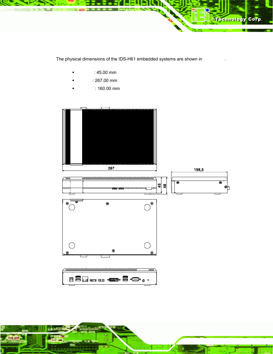 7 dimensions, Imensions, Figure 1-5: ids-h61 dimensions (mm) | IEI Integration IDS-H61 User Manual | Page 17 / 72