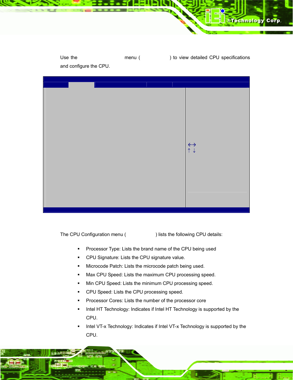 1 cpu configuration, Bios menu 3: cpu configuration | IEI Integration IDS-H61 User Manual | Page 39 / 72