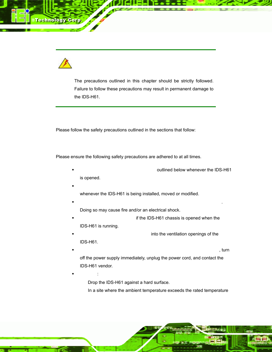 A.1 safety precautions, A.1.1 general safety precautions, Afety | Recautions | IEI Integration IDS-H61 User Manual | Page 64 / 72