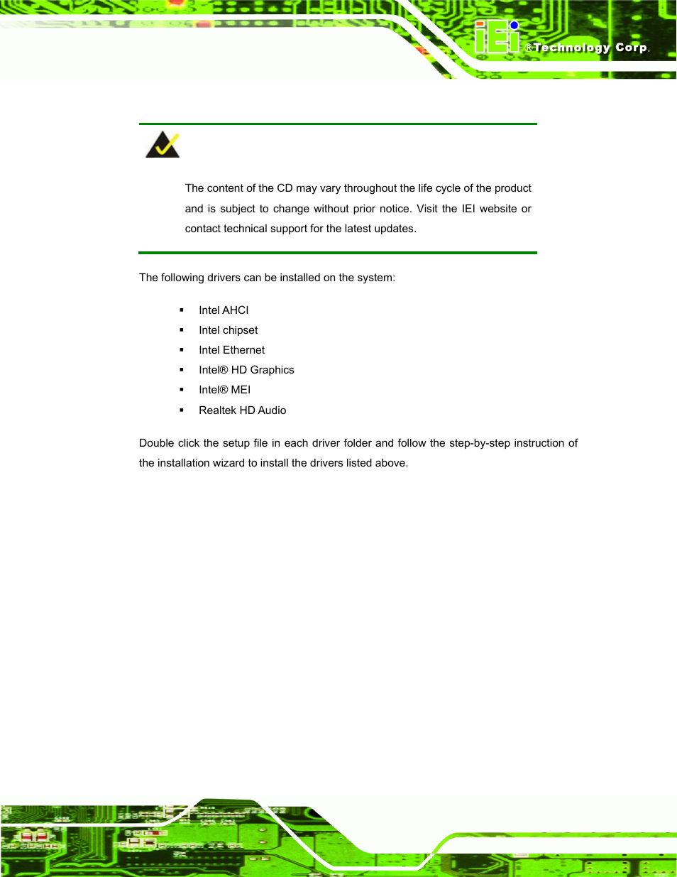 5 driver installation, River, Nstallation | IEI Integration IOPS-Q67_H61 User Manual | Page 31 / 70