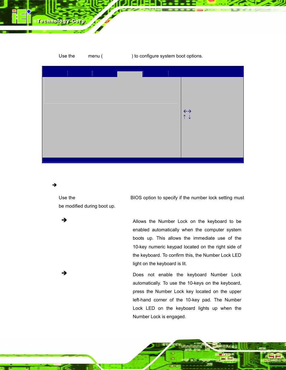 5 boot, Bios menu 8: boot | IEI Integration IOPS-Q67_H61 User Manual | Page 44 / 70