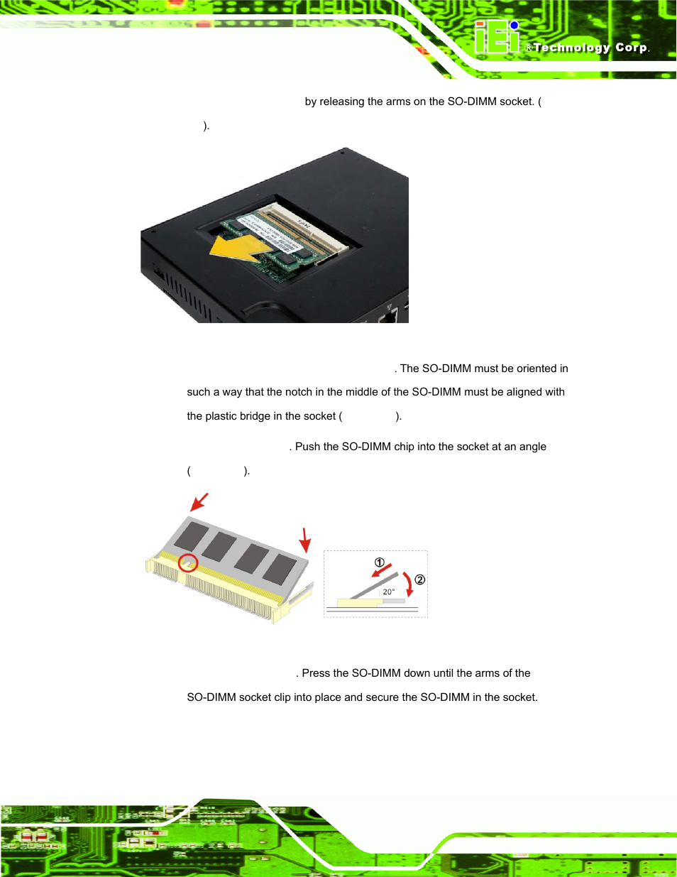 Figure 5-5: so-dimm removal, Figure 5-6: so-dimm installation | IEI Integration IOPS-Q67_H61 User Manual | Page 53 / 70