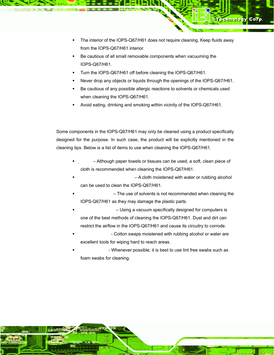 A.2.2 cleaning tools | IEI Integration IOPS-Q67_H61 User Manual | Page 65 / 70