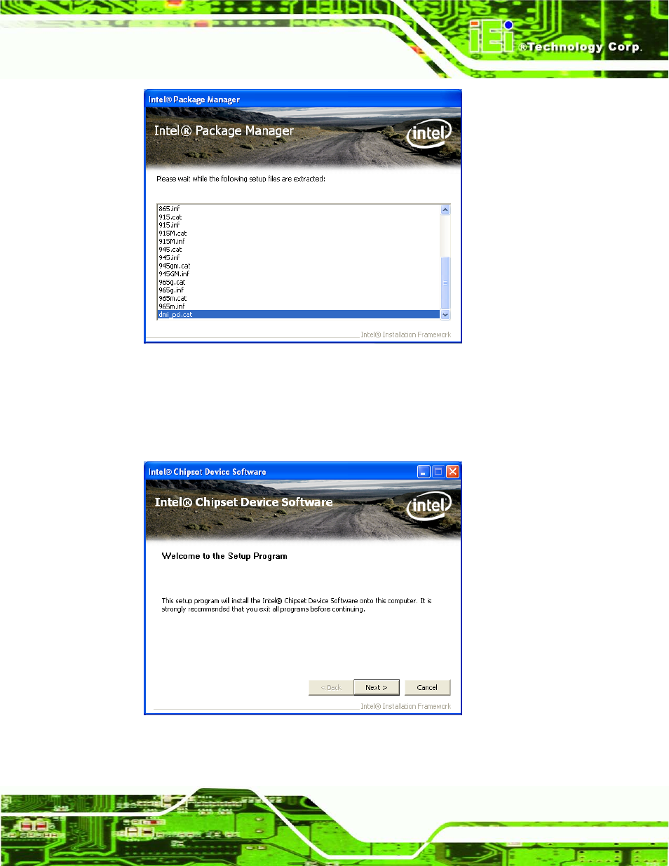 Figure 6-2: chipset driver screen, Figure 6-3: chipset driver welcome screen | IEI Integration ECN-680A-H61 User Manual | Page 109 / 190
