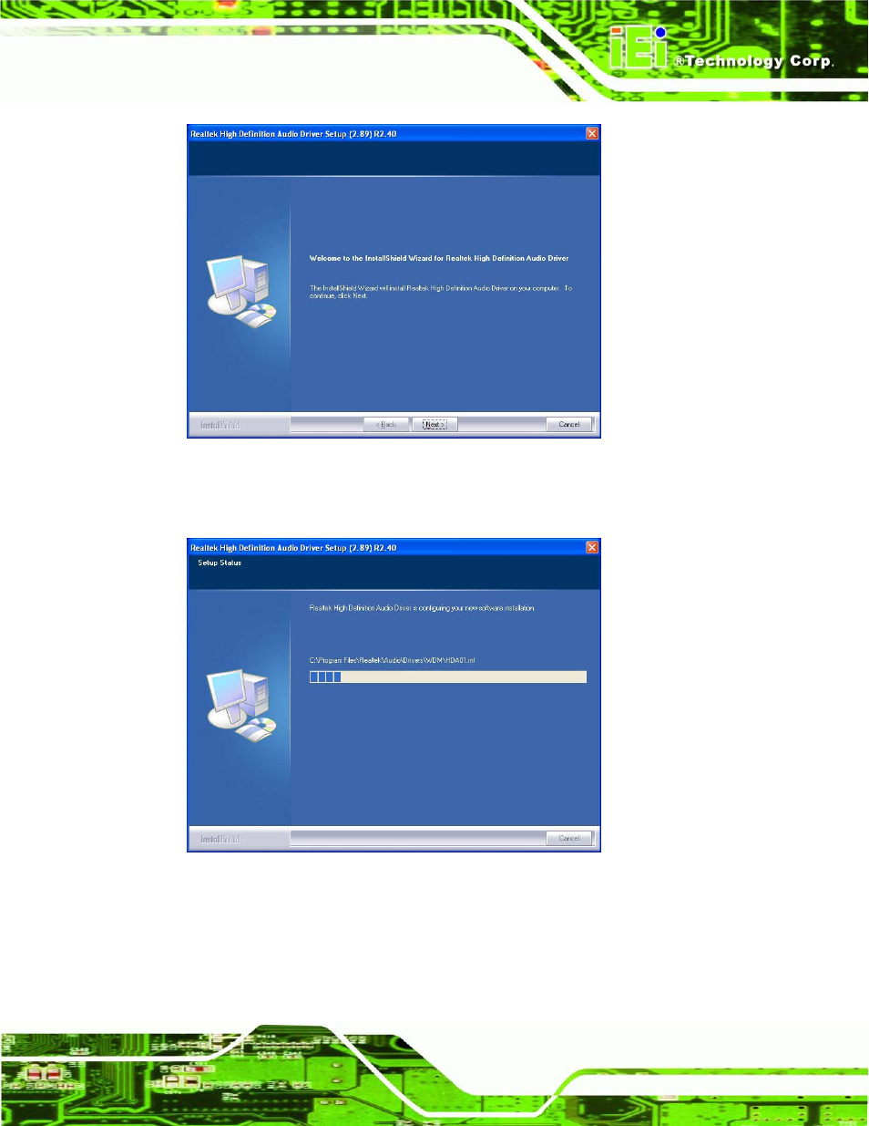 Figure 6-21: audio driver welcome screen, Figure 6-22: audio driver installation | IEI Integration ECN-680A-H61 User Manual | Page 121 / 190