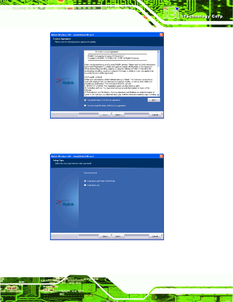 Figure 6-24: license agreement, Figure 6-25: setup type | IEI Integration ECN-680A-H61 User Manual | Page 123 / 190