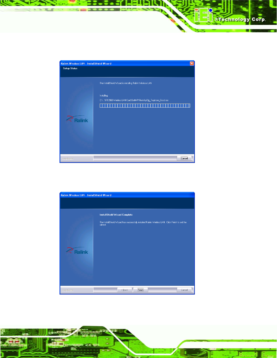 Figure 6-28: setup status, Figure 6-29: installation complete | IEI Integration ECN-680A-H61 User Manual | Page 125 / 190