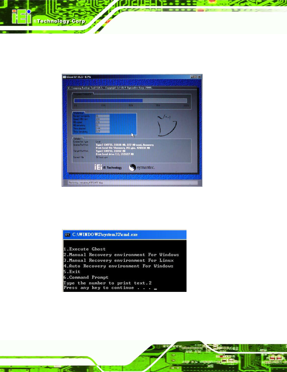 Figure c-8: building the recovery partition, Figure c-9: press any key to continue | IEI Integration ECN-680A-H61 User Manual | Page 154 / 190