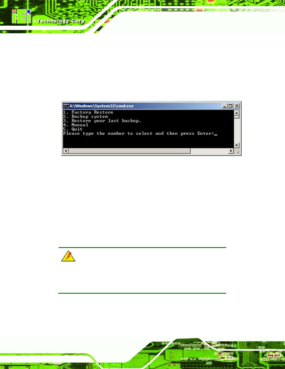 C.5 recovery tool functions, Ecovery, Unctions | Figure c-33: recovery tool main menu, C.5 re c o ve ry to o l fu n c tio n s | IEI Integration ECN-680A-H61 User Manual | Page 168 / 190