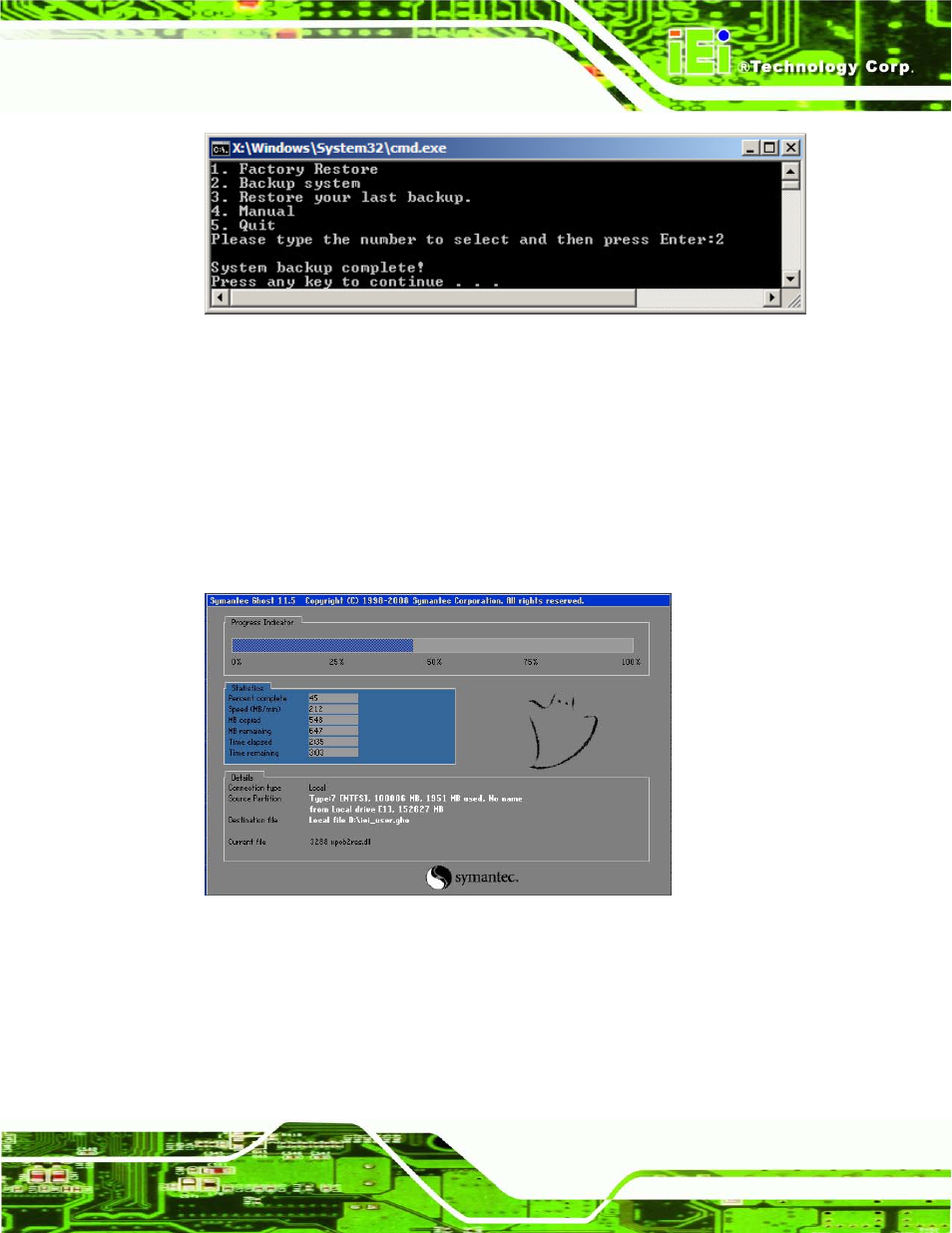 C.5.3 restore your last backup, Figure c-37: system backup complete window, Figure c-38: restore backup | IEI Integration ECN-680A-H61 User Manual | Page 171 / 190