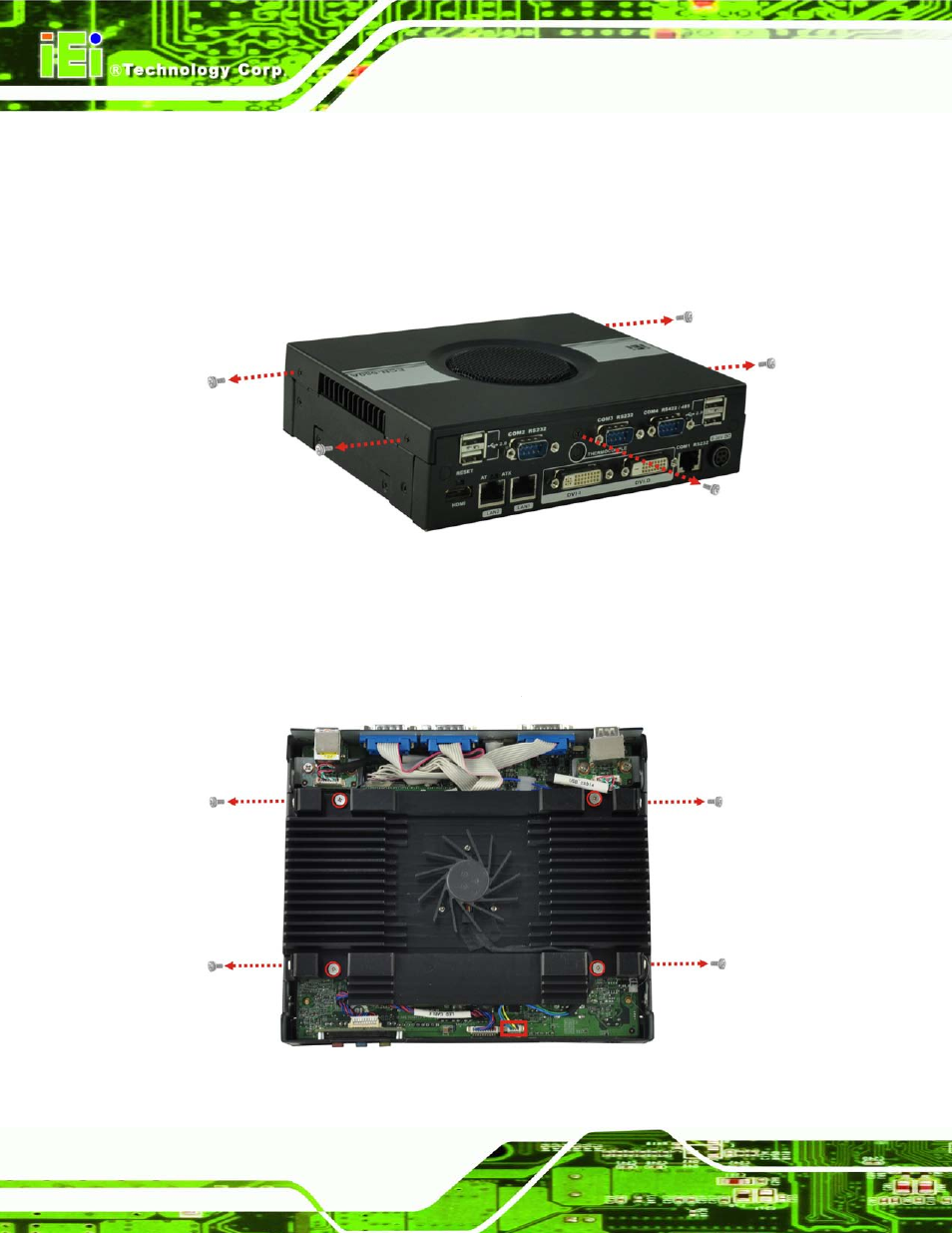 3 memory module installation, Emory, Odule | Nstallation, Figure 3-1: retention screws removal, Figure 3-2: fan removal, 3 me m o ry mo d u le in s ta lla tio n | IEI Integration ECN-680A-H61 User Manual | Page 30 / 190