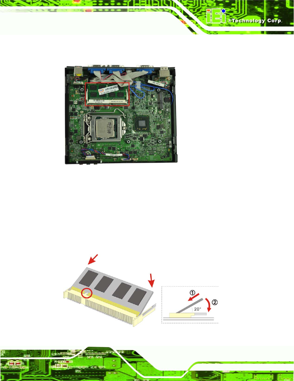 Figure 3-3: so-dimm socket location, Figure 3-4: ddr3 so-dimm module installation | IEI Integration ECN-680A-H61 User Manual | Page 31 / 190