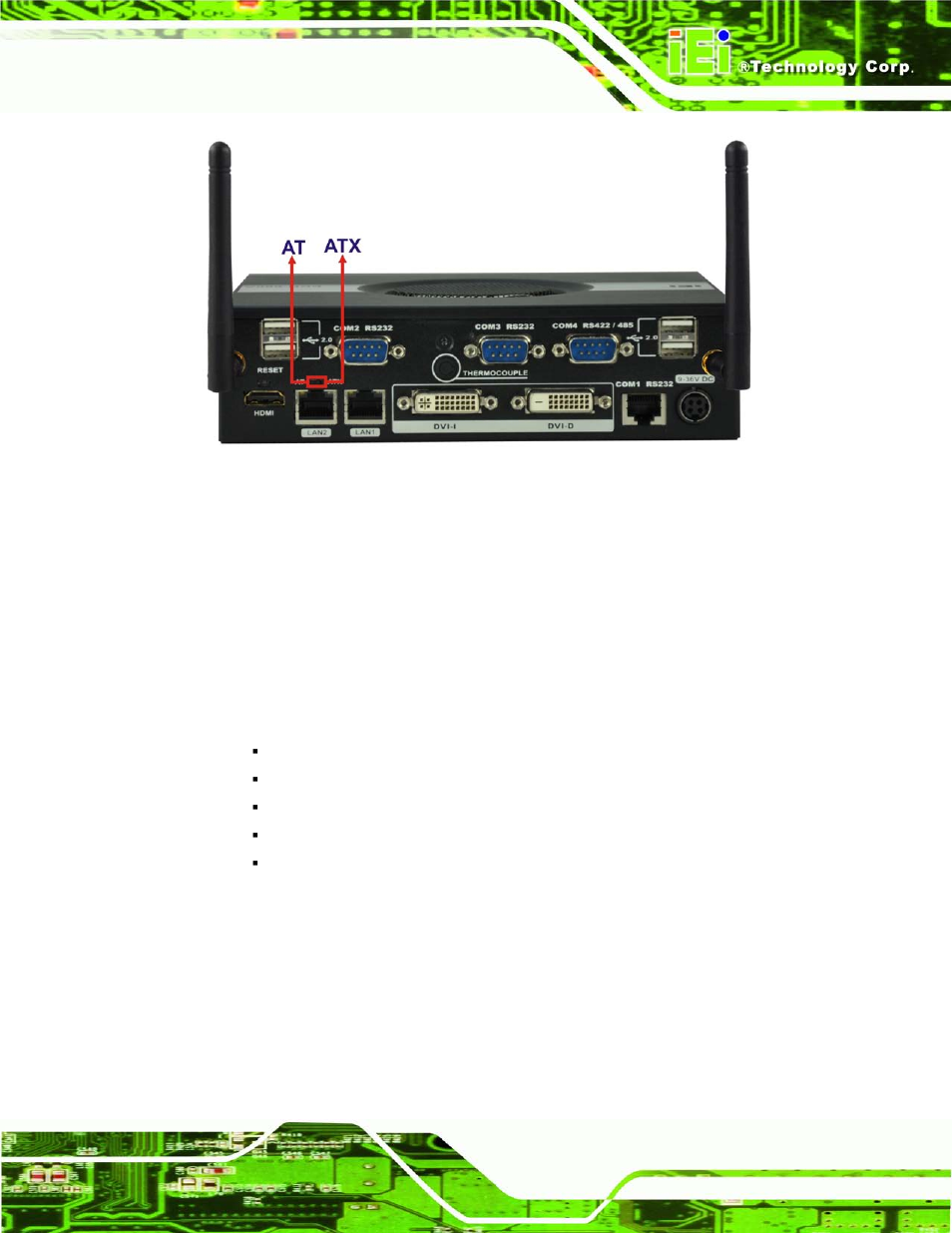 1 at power mode, 2 atx power mode, Figure 3-15: at/atx switch location | Figure 3-15), Figure 3-15 ) | IEI Integration ECN-680A-H61 User Manual | Page 39 / 190