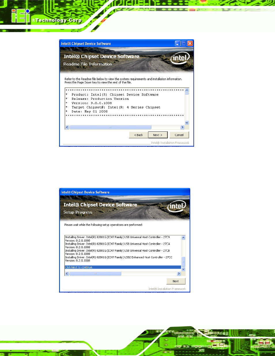 Figure 6-5: chipset driver read me file, Figure 6-6: chipset driver setup operations | IEI Integration ECN-780-Q67 User Manual | Page 111 / 184