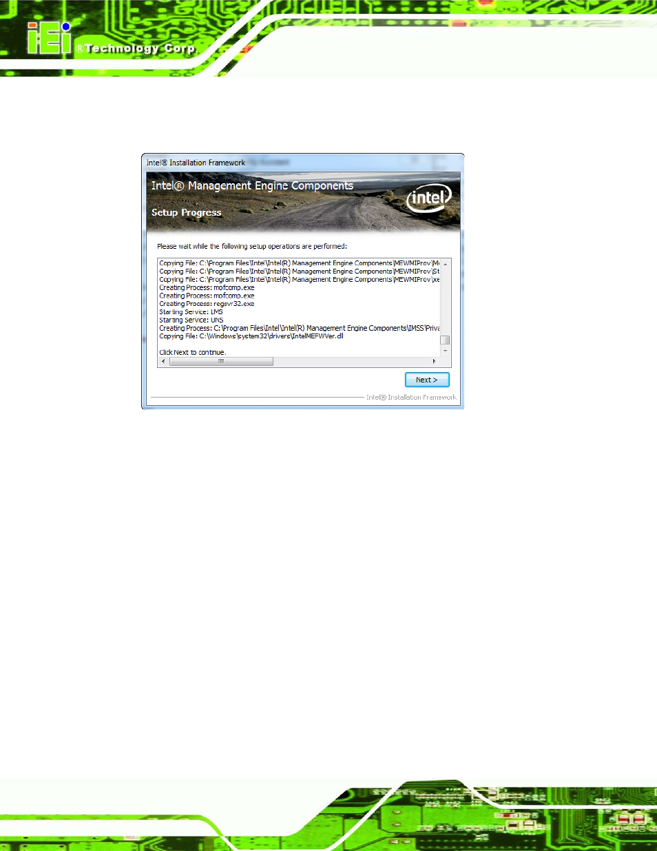 Figure 6-31: intel® me driver setup operations | IEI Integration ECN-780-Q67 User Manual | Page 127 / 184