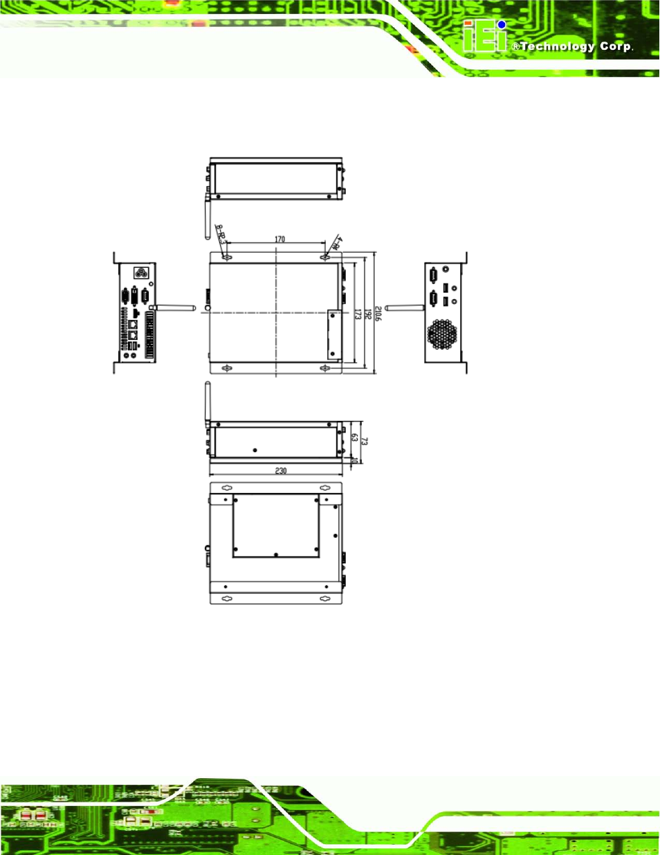7 dimensions, Imensions, Figure 1-4: physical dimensions (mm) | IEI Integration ECN-780-Q67 User Manual | Page 20 / 184