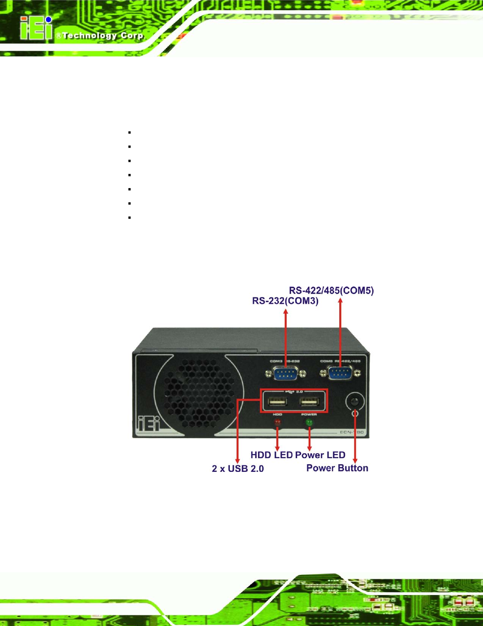 8 external peripheral interface connectors, Xternal, Eripheral | Nterface, Onnectors, Figure 3-9: peripheral connectors (front panel) | IEI Integration ECN-780-Q67 User Manual | Page 33 / 184