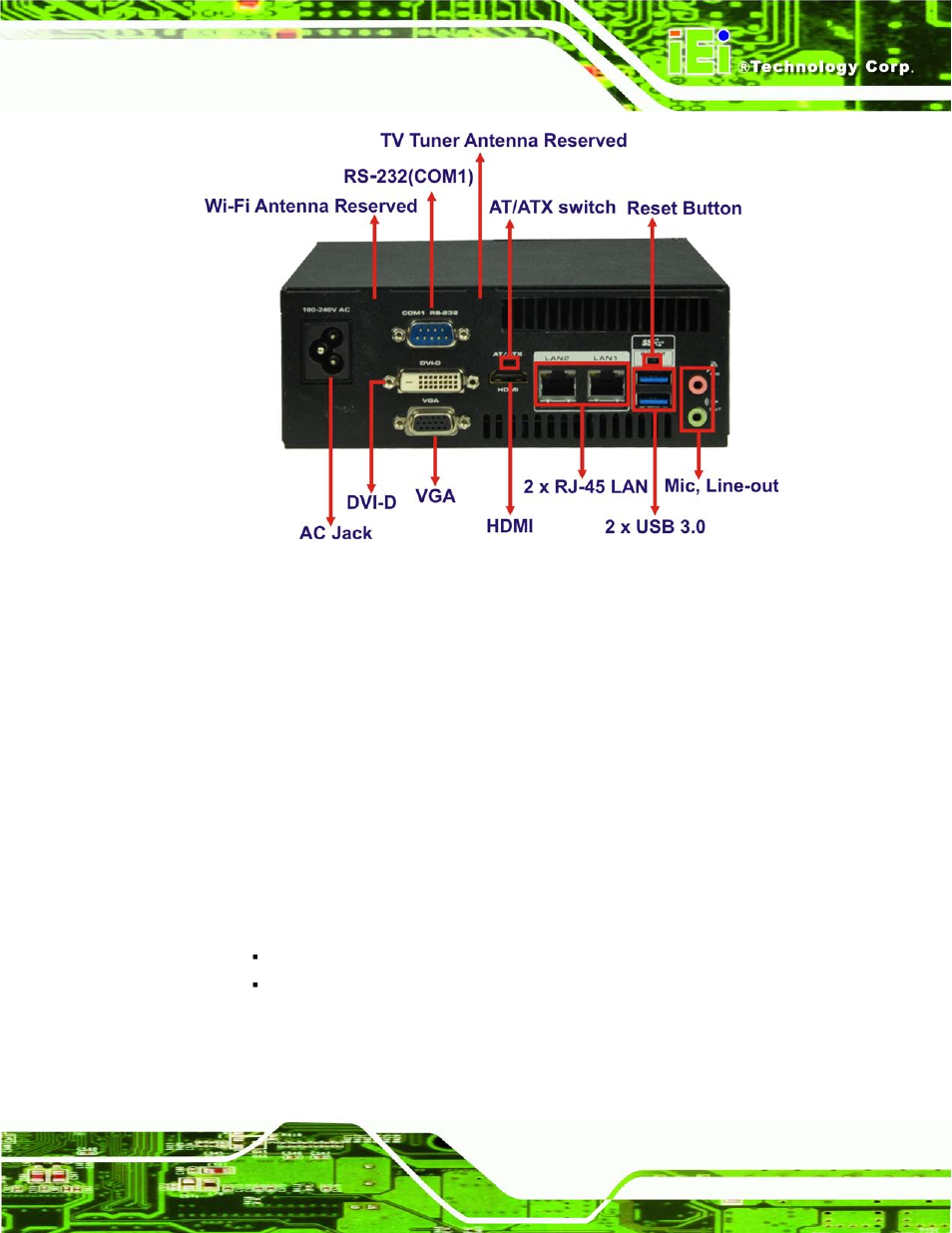 1 audio connection, Figure 3-10: peripheral connectors (rear panel) | IEI Integration ECN-780-Q67 User Manual | Page 34 / 184