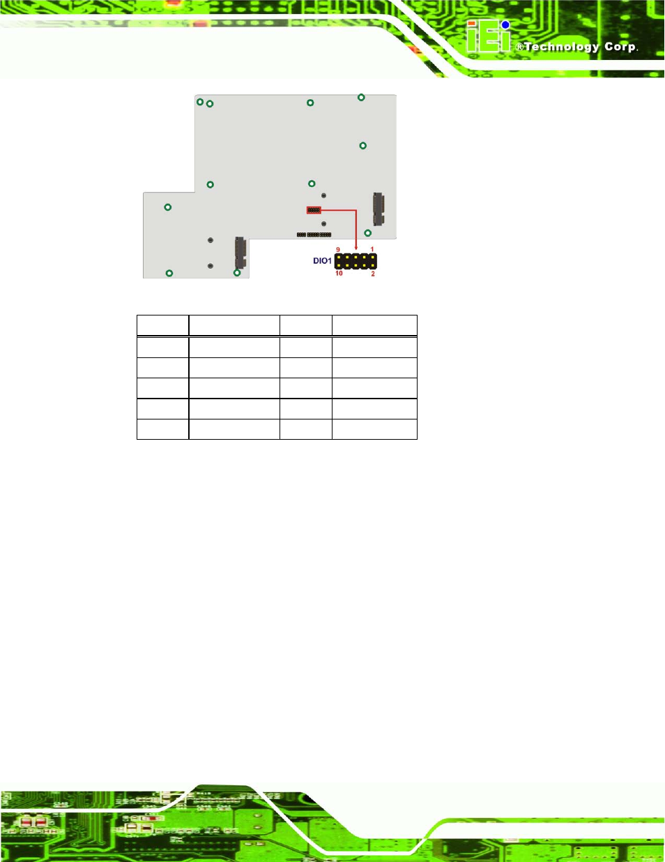 4 ec programming connector, Figure 4-7: digital i/o connector location, Table 4-4: digital i/o connector pinouts | IEI Integration ECN-780-Q67 User Manual | Page 50 / 184