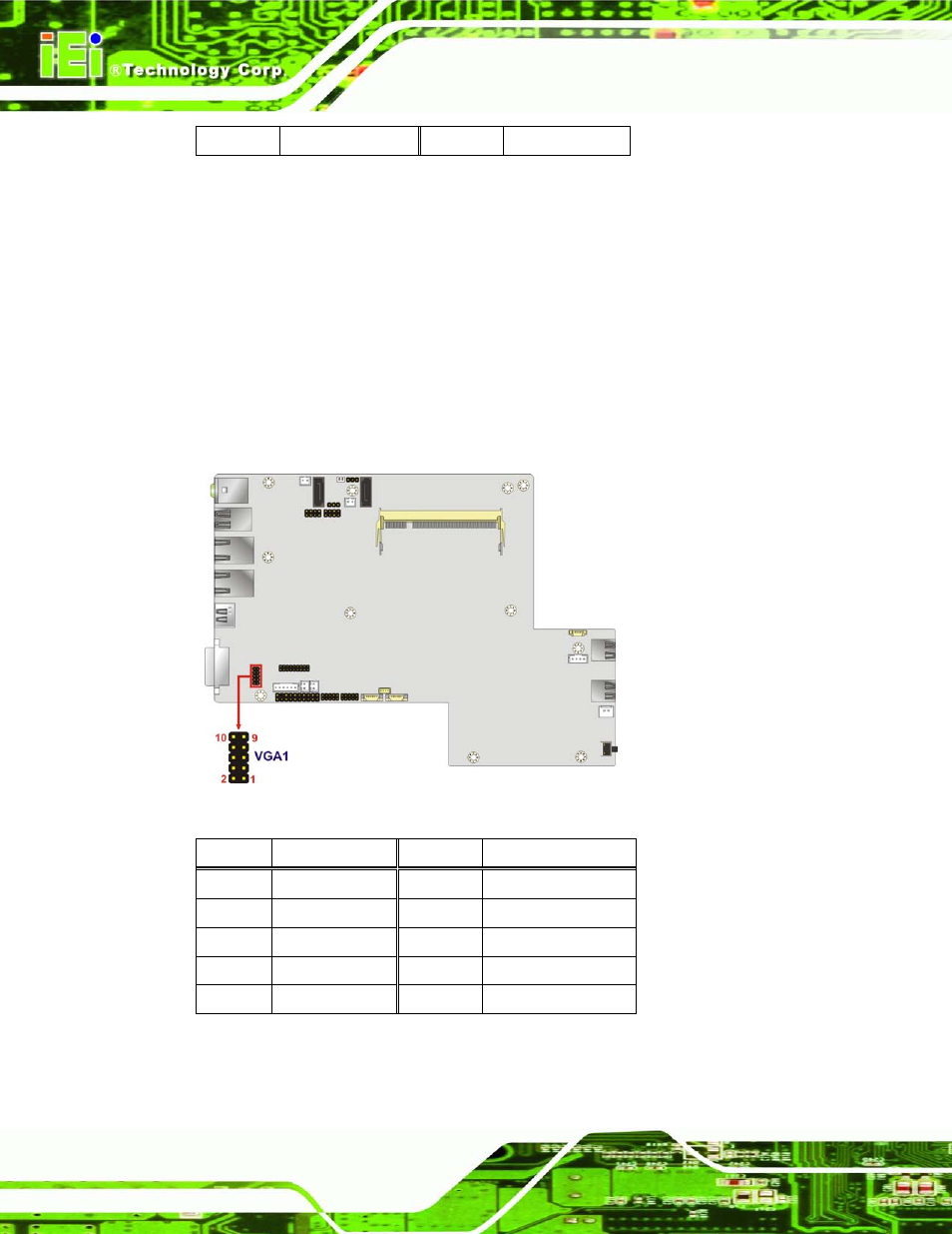 19 vga connector, Figure 4-24: vga connector location, Table 4-16: usb port connector pinouts | Table 4-17: vga connector pinouts | IEI Integration ECN-780-Q67 User Manual | Page 65 / 184