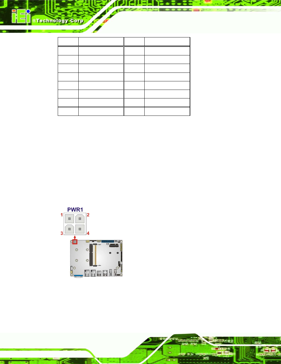 12 power connector, Figure 4-13: cpu power connector location, Table 4-13: pcie mini card slot pinouts | IEI Integration ECN-360A-HM65 User Manual | Page 51 / 154