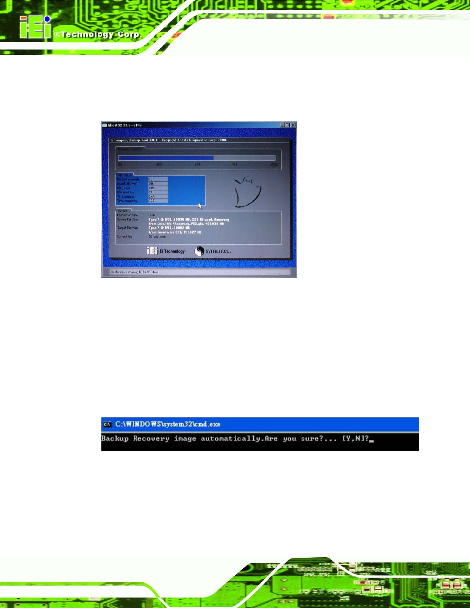 Figure c-25: building the auto recovery partition, Figure c-26: factory default image confirmation | IEI Integration ECN-360A-D2550 User Manual | Page 113 / 141