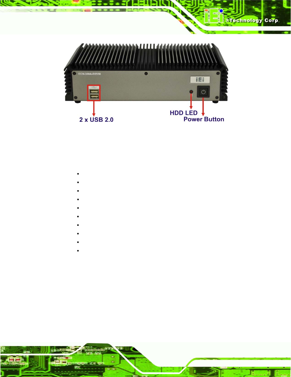 6 rear panel, Anel, Figure 1-2: ecn-360a-d2550 front panel | IEI Integration ECN-360A-D2550 User Manual | Page 16 / 141