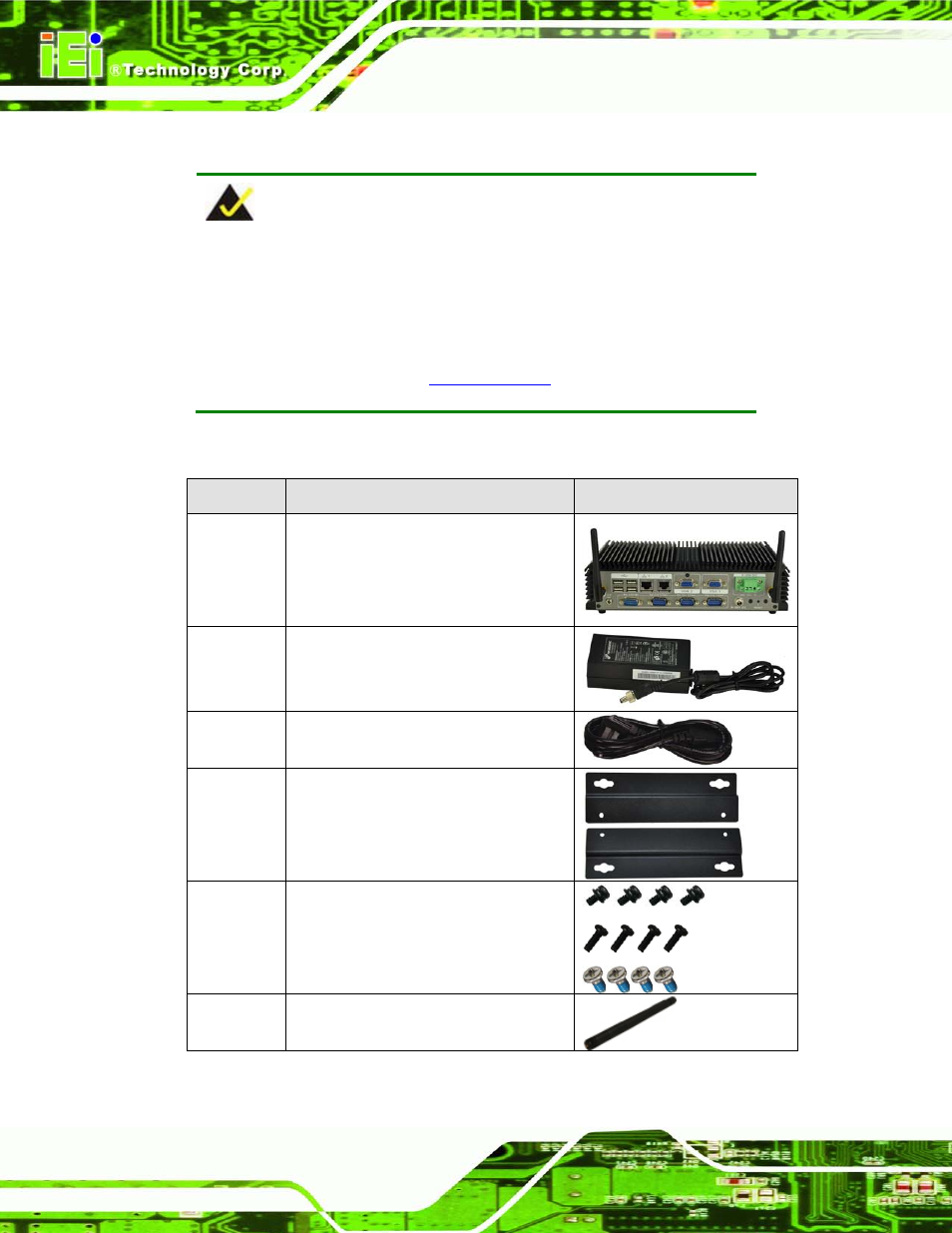 3 unpacking checklist, Npacking, Hecklist | 3 un pa c kin g ch e c klis t | IEI Integration ECN-360A-D2550 User Manual | Page 21 / 141