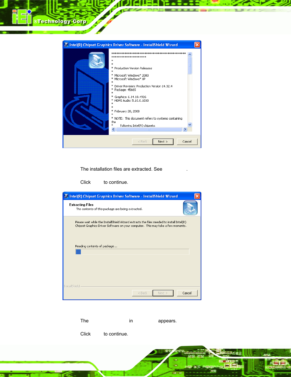 Figure 5-7: graphics driver read me file, Figure 5-8: graphics driver setup files extracted | IEI Integration UPC-V312-D525 v1.02 User Manual | Page 100 / 176