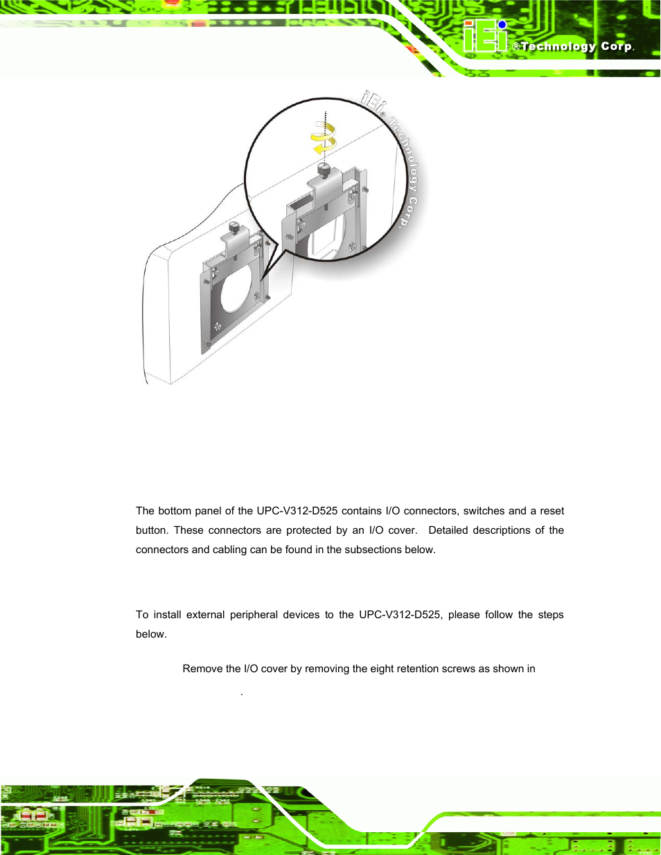 7 bottom panel connectors, 1 external peripheral device connection, Ottom | Anel, Onnectors | IEI Integration UPC-V312-D525 v1.02 User Manual | Page 45 / 176
