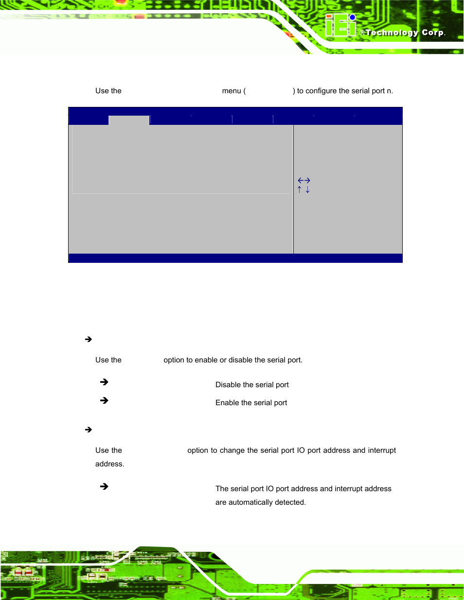 1 serial port n configuration, 1 serial port 1 configuration | IEI Integration UPC-V312-D525 v1.02 User Manual | Page 75 / 176