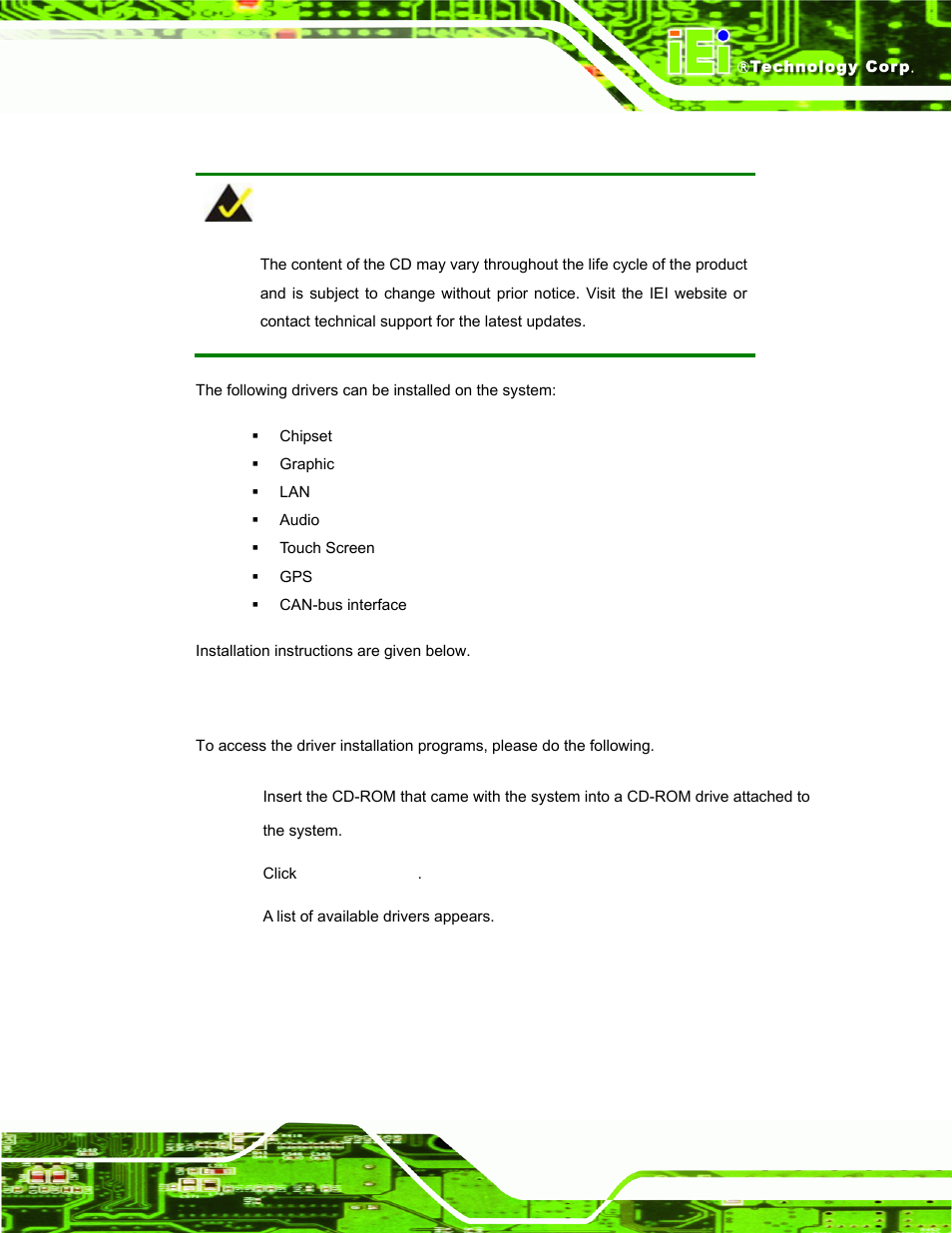 1 available software drivers, 2 starting the driver program, Vailable | Oftware, Rivers, Tarting the, River, Rogram | IEI Integration UPC-V312-D525 v1.02 User Manual | Page 95 / 176