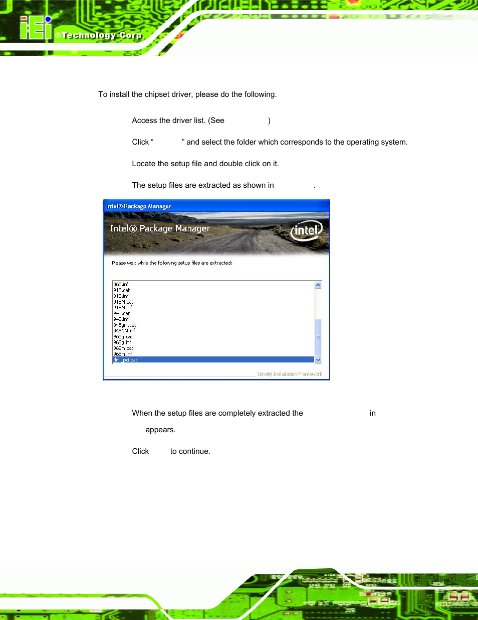 3 chipset driver installation, Hipset, River | Nstallation, Figure 5-1: chipset driver screen | IEI Integration UPC-V312-D525 v1.02 User Manual | Page 96 / 176