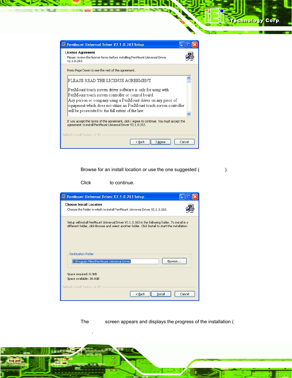 Figure 5-22: touch screen driver license agreement | IEI Integration UPC-V312-D525 v1.10 User Manual | Page 108 / 175