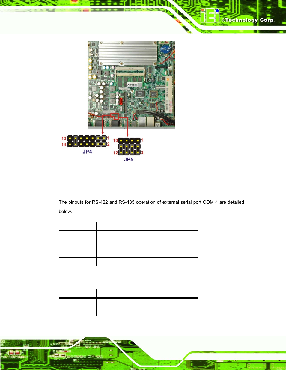 1 com4 rs-422 and rs-485 pinouts | IEI Integration UPC-12AH_GM45 v1.00 User Manual | Page 59 / 147