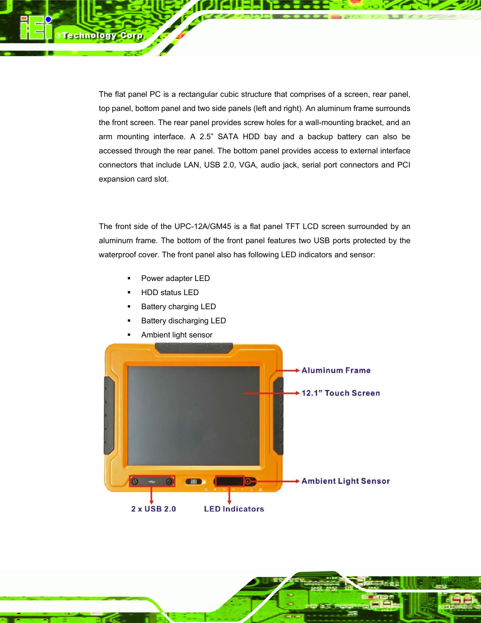 2 external overview, 1 front panel | IEI Integration UPC-12AH_GM45 v2.00 User Manual | Page 16 / 144