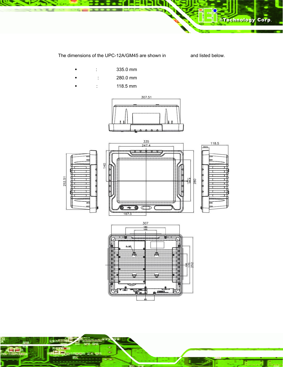 1 dimensions | IEI Integration UPC-12AH_GM45 v2.00 User Manual | Page 25 / 144