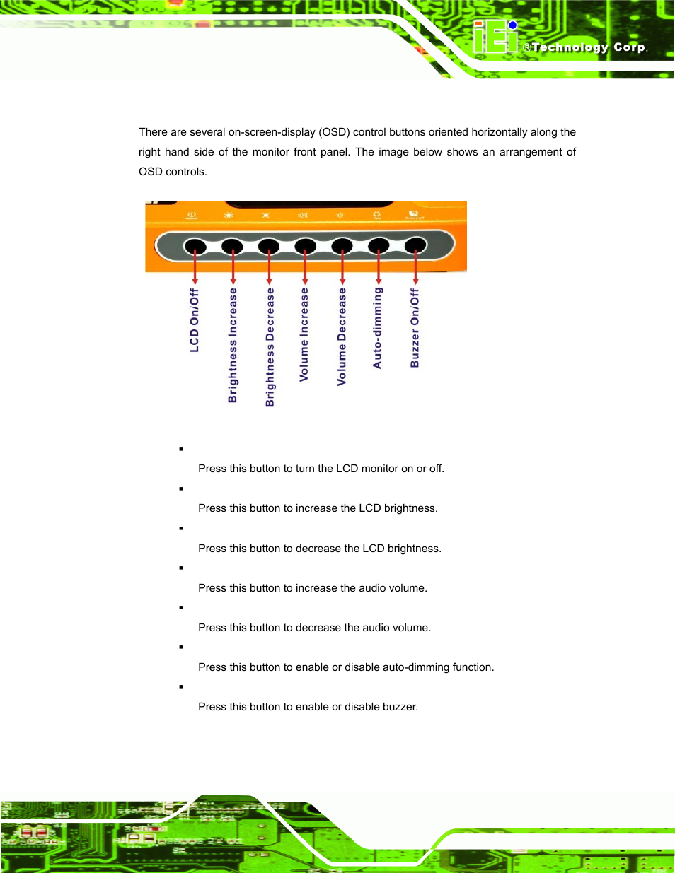 3 osd buttons | IEI Integration UPC-12AH_GM45 v2.00 User Manual | Page 31 / 144