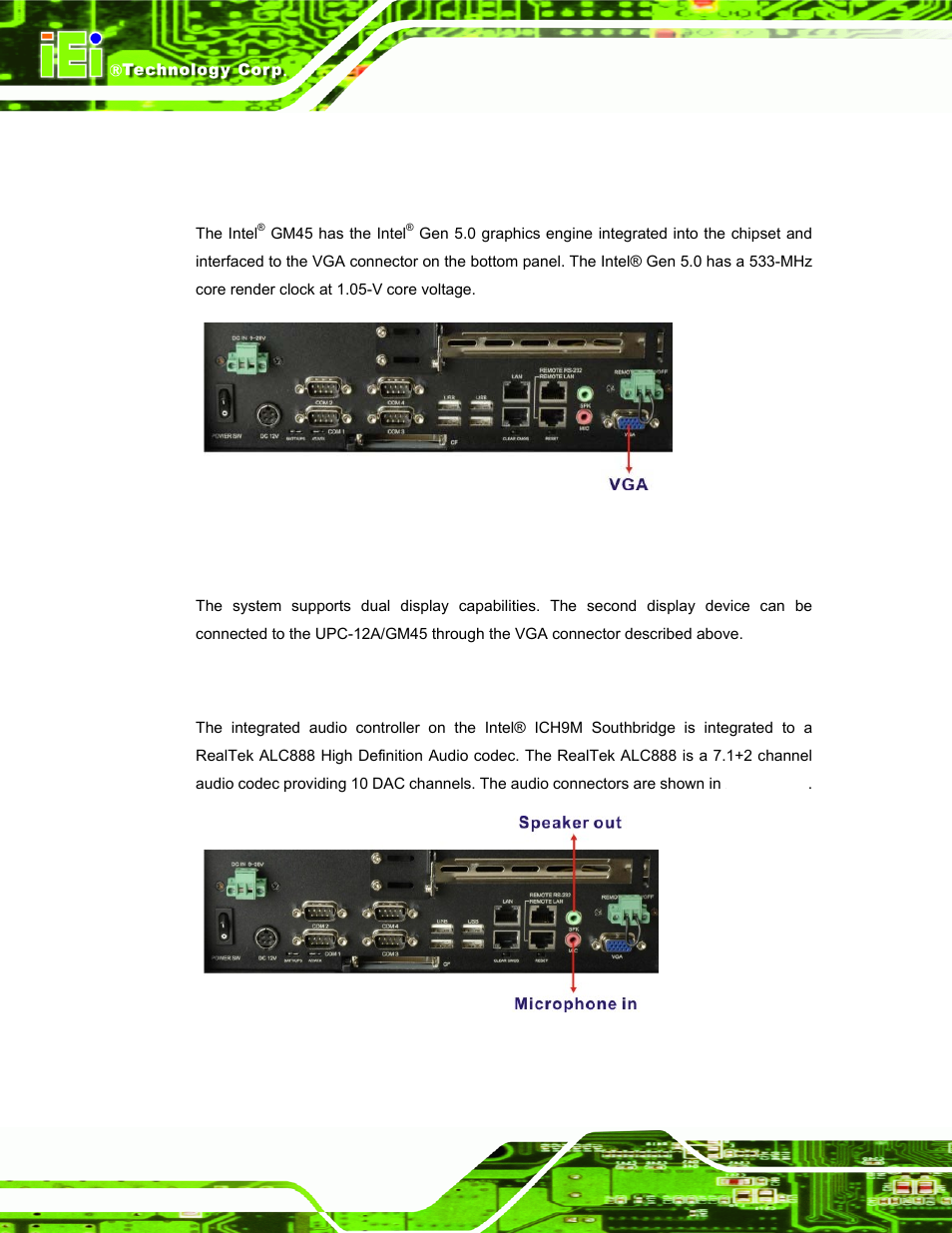 6 graphics, 1 intel® gm45 integrated graphics engine, 2 dual-display | 7 audio | IEI Integration UPC-12AH_GM45 v2.00 User Manual | Page 32 / 144