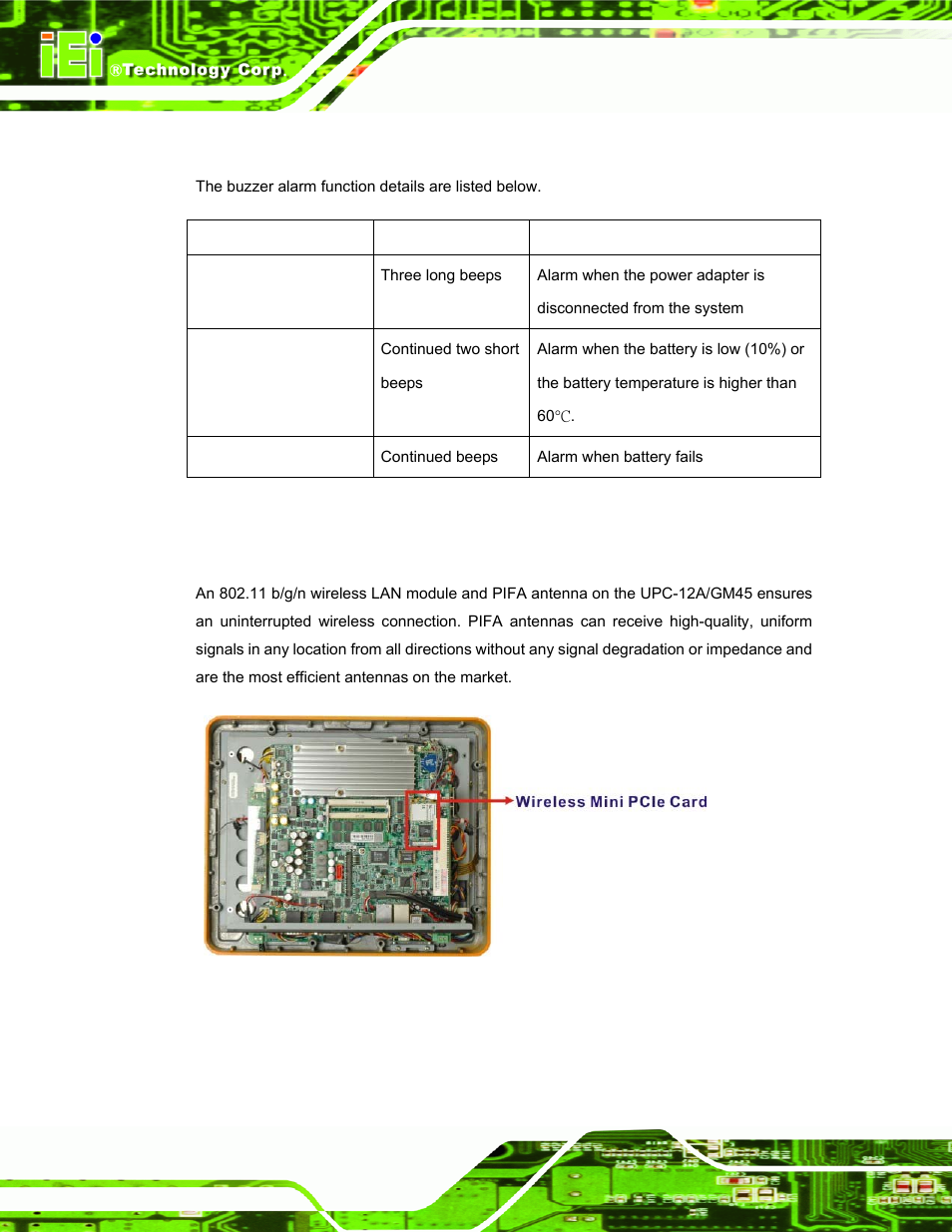 7 buzzer alarm, 9 wireless ethernet | IEI Integration UPC-12AH_GM45 v2.00 User Manual | Page 38 / 144