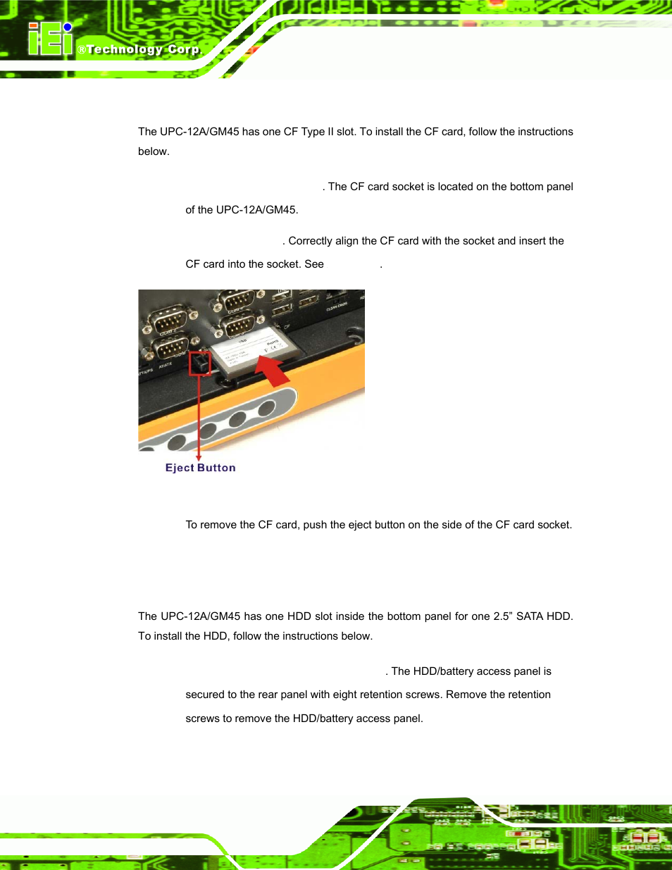 5 cf card installation, 6 hdd installation | IEI Integration UPC-12AH_GM45 v2.00 User Manual | Page 46 / 144