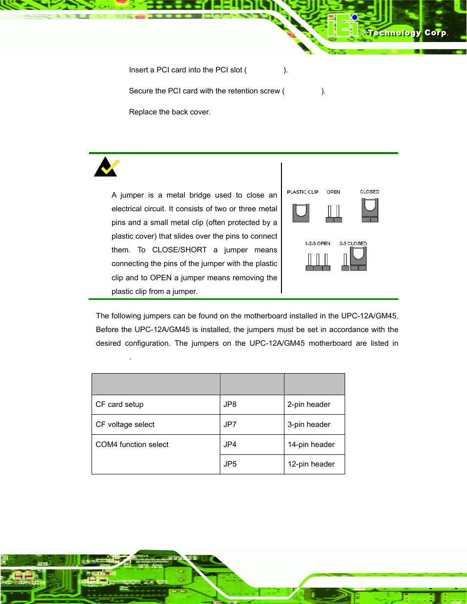 9 jumper settings | IEI Integration UPC-12AH_GM45 v2.00 User Manual | Page 51 / 144